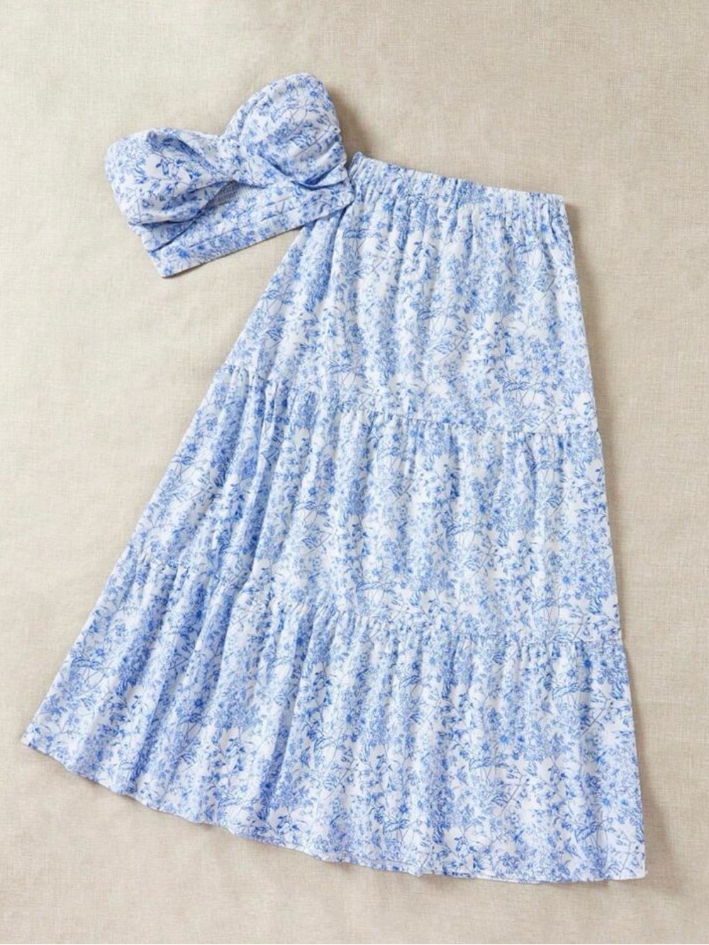 SHEIN Light Blue Floral Tiered Maxi Skirt